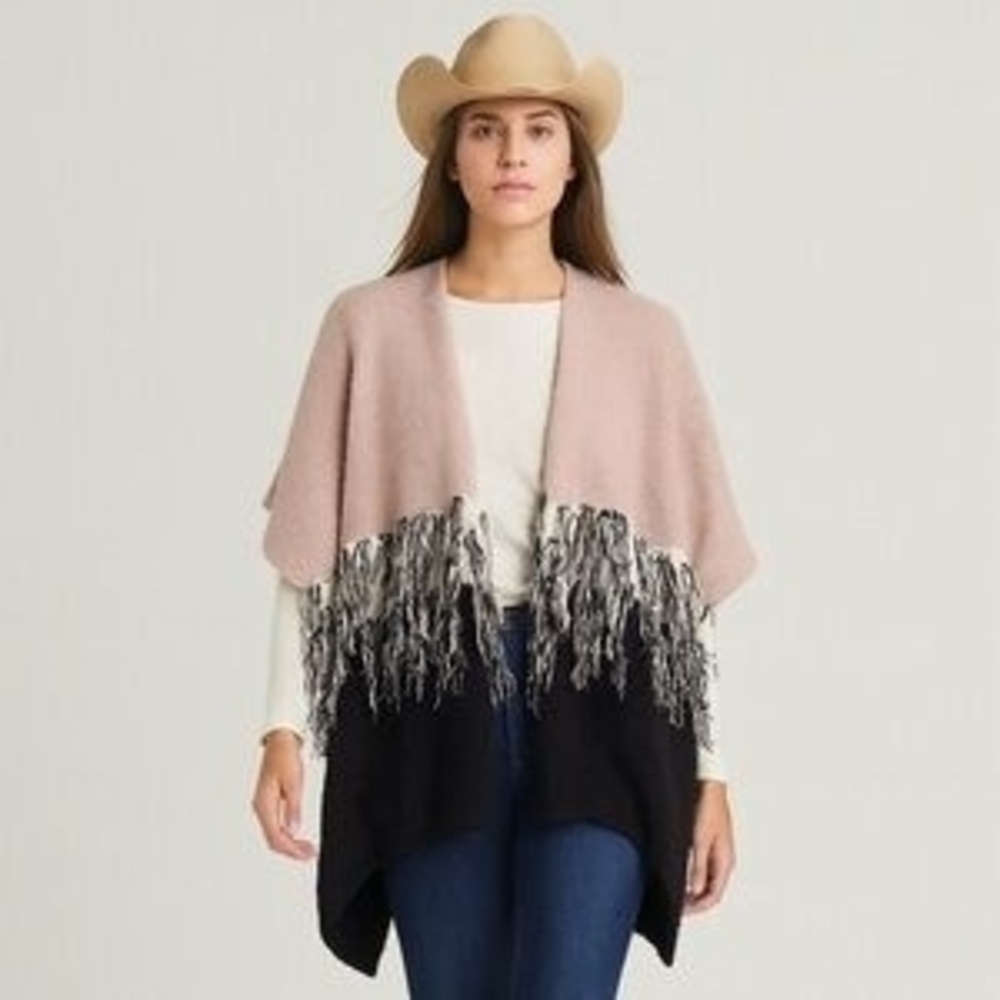 Betsey Johnson Pink and Black Poncho with Fringe